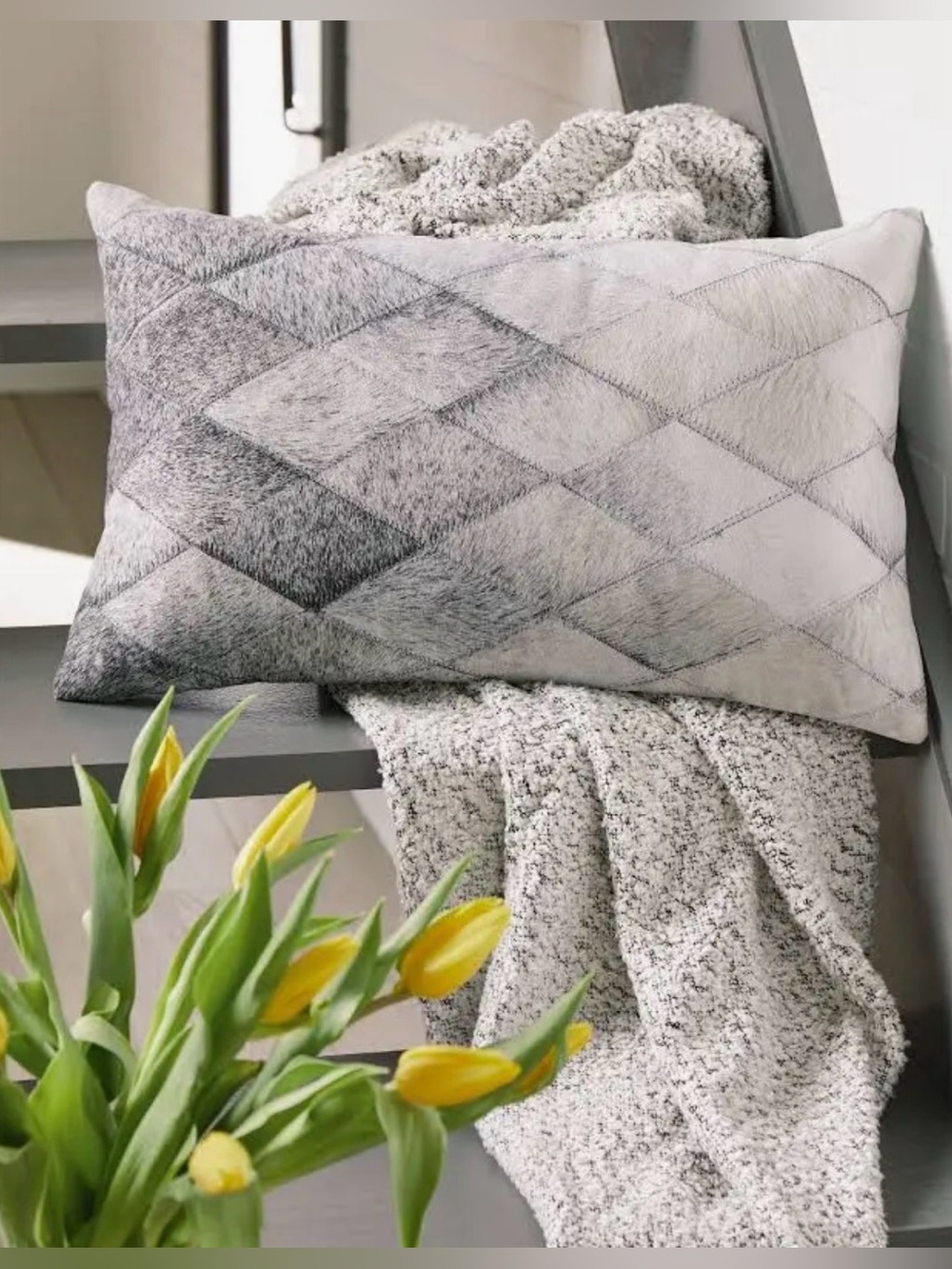 Set of 2 Ashley Furniture "Pacrich" Hair-on-Hide Geometric Lumbar Pillow Covers